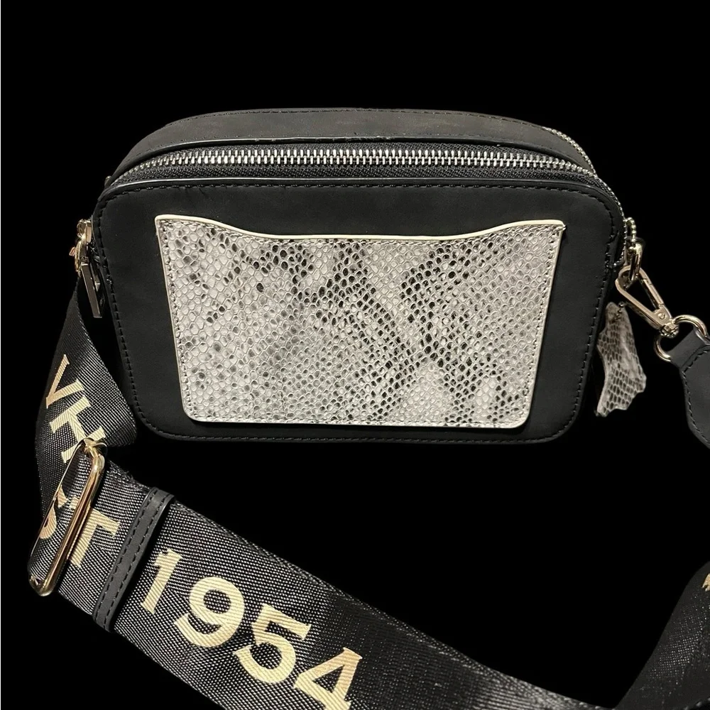 Vintage Havana Black and Silver Snakeskin Crossbody Bag with Extra Strap - Picture 5 of 5
